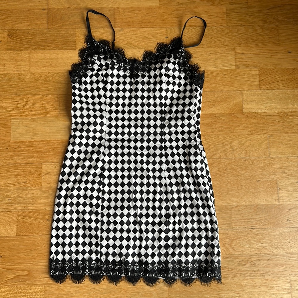Eggie checkered lace slip dress